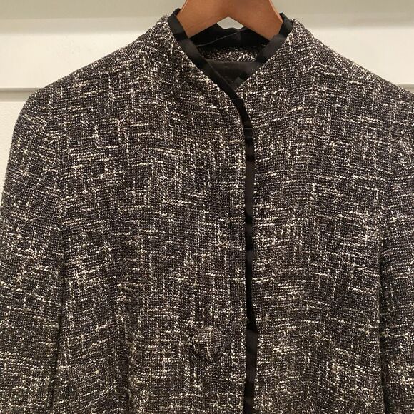 Talbots Tweed Blazer Women’s 8 Black Classic Preppy Suit Jacket Grosgrain Trim - Picture 3 of 14
